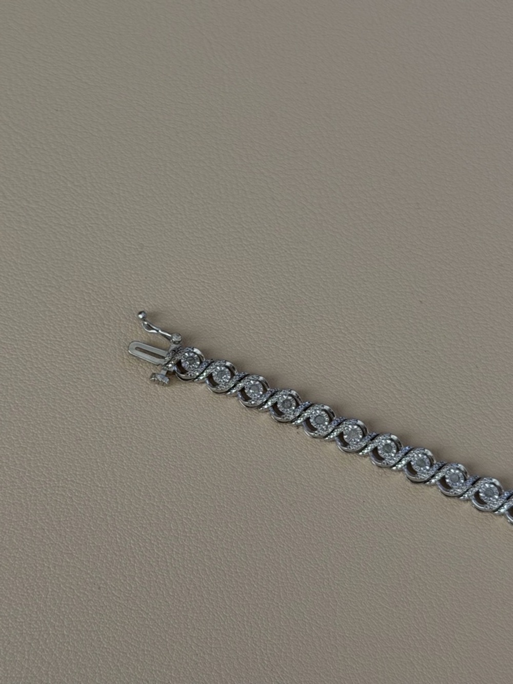 925 Sterling Silver Tennis Bracelet with Small Round Crystals - Picture 3 of 4